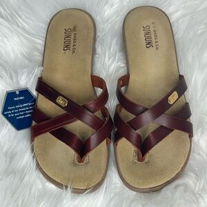 Bass Sunjuns brown leather slide sandals size 6M